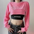 Set: Long-sleeve Lettering Chained Cropped Sweatshirt + Camisole Top