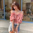 Off-shoulder Bow-accent Floral Print Top
