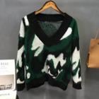 Camo V-neck Sweater