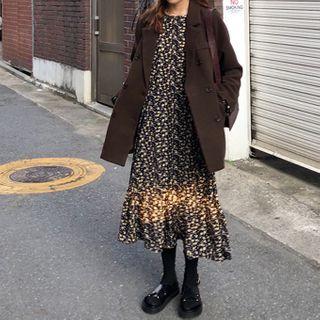 Bell-sleeve Floral Printed Dress Dress - One Size