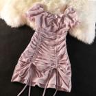 Puff-sleeve Drawstring Slim-fit Dress