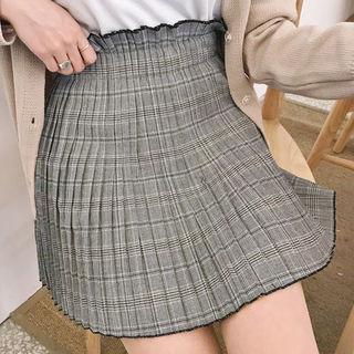 Paperbag-waist Plaid Mini Pleat Skirt