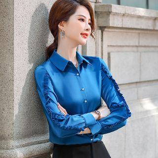 Ruffle Shirt / Cropped Boot-cut Pants / Set