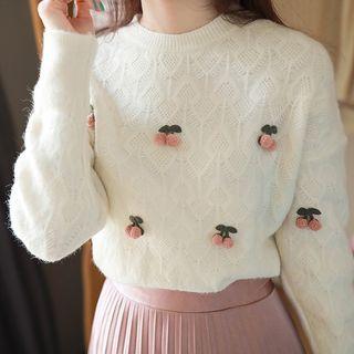 Cherry-pompom Pointelle-knit Top Ivory - One Size