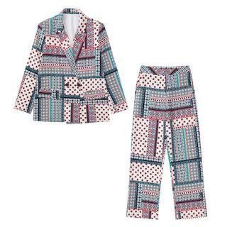 Print Blazer / High Waist Wide Leg Pants