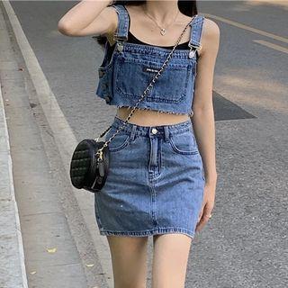 Denim Cropped Camisole Top / Mini A-line Skirt