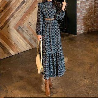 Frilled Patterned Maxi Dress
