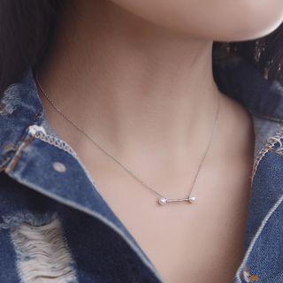 Faux Pearl Bar Necklace White Faux Pearl - Silver - One Size