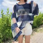 Long-sleeve Two-tone Long Knit Top