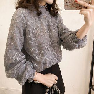 Frill-trim Mock Neck Pullover