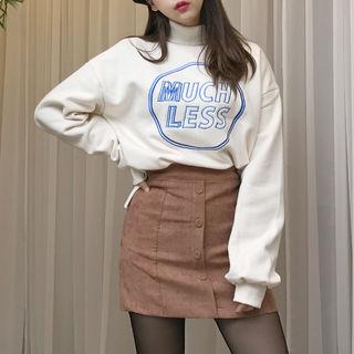 Turtle-neck Lettering Brushed-fleece Lined Pullover