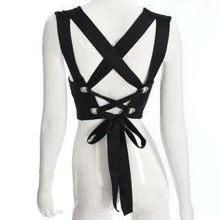 Open Back Lace Up Cropped Tank Top