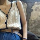 V-neck Cable Knit Vest As Shown In Figure - One Size