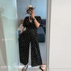 Daisy-flower Wide-leg Jumpsuit Black - One Size