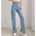 High-waist Striped Slit Straight-fit Jeans