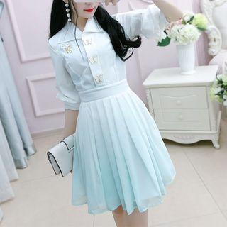 Long-sleeve Gradient Mini Pleated Dress