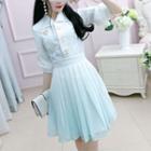 Long-sleeve Gradient Mini Pleated Dress