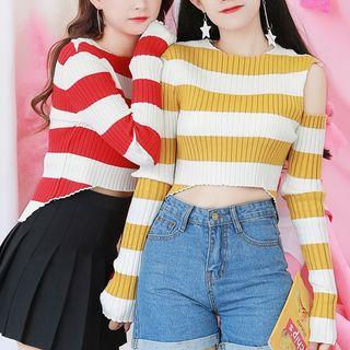 Striped Cut Out Knit Top