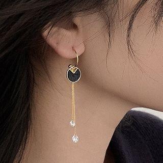 Fringed Disc Drop Sterling Silver Ear Stud 1 Pair - 925 Silver - Earring - Chain - Gold - One Size