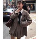 Tie Neck Shirt / Double Breasted Blazer / Pleated Skirt