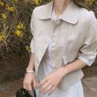 Elbow-sleeve Linen Blend Jacket Beige - One Size