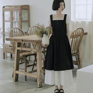 Square-neck Midi A-line Pinafore Dress