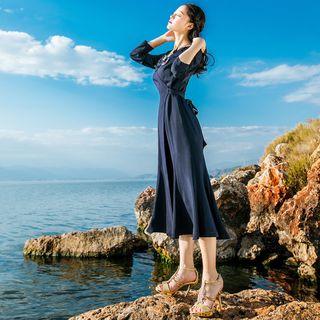 Butterfly Detail Long-sleeve Wrapped Dress