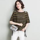 Short-sleeve Paneled Striped Knit Top