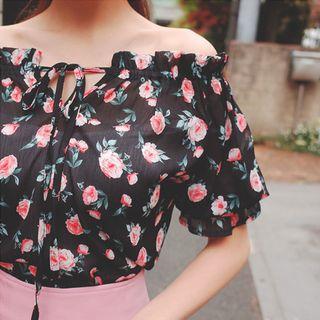 Off-shoulder Rosette Chiffon Top
