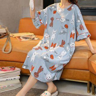 Short-sleeve Puppy Print Loungewear Dress