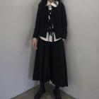 Long-sleeve Shirt / Lace-up Jacket / Midi A-line Skirt