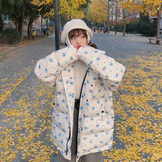 Hooded Floral Print Padded Zip Coat
