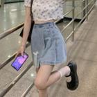 Bow Accent Denim Mini A-line Skirt