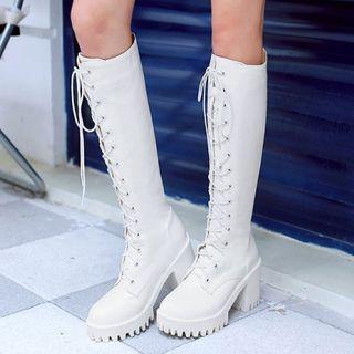 Lace-up Block Heel Tall Boots