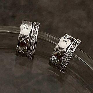 Rhinestone Alloy Open Hoop Earring 1 Pair - Silver - One Size