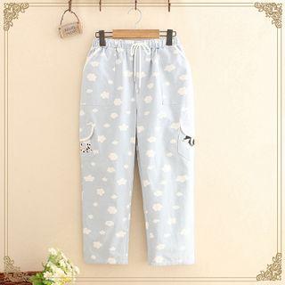 Drawstring-waist Cloud Print Straight-cut Pants