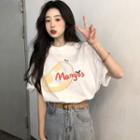 Elbow-sleeve Mango Print T-shirt