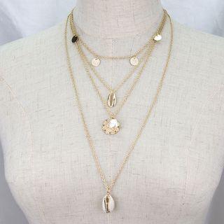 Alloy Shell & Flower Pendant Layered Choker Necklace Gold - One Size