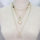 Alloy Shell & Flower Pendant Layered Choker Necklace Gold - One Size