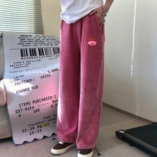 Lettering Corduroy Straight-fit Pants