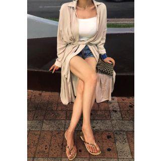 Tie-waist Slit-side Long Cardigan