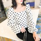 Dotted Square-neck Lantern-sleeve Blouse