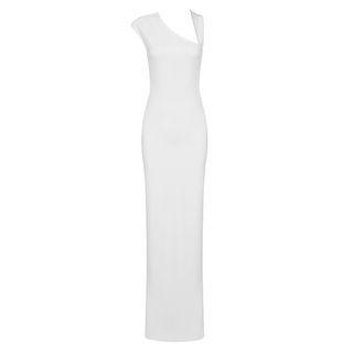 Sleeveless Skew Neck Maxi Sheath Dress
