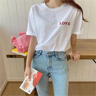 Round-neck Embroidered-detail T-shirt White - One Size