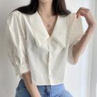 Short-sleeve Fringed Wide Collar Blouse