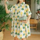Short-sleeve Pineapple Print Shirtdress