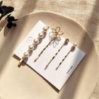 Set Of 4: Faux Pearl / Rhinestone Hair Pin (various Designs) Set Of 4 - White Faux Pearl - Gold - One Size