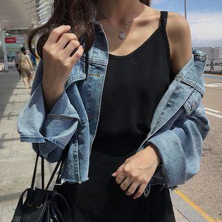 Cropped Button Denim Jacket As Shown In Figure - One Size