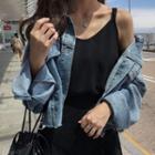 Cropped Button Denim Jacket As Shown In Figure - One Size