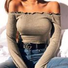 Long-sleeve Off-shoulder Ruffle Crop Top